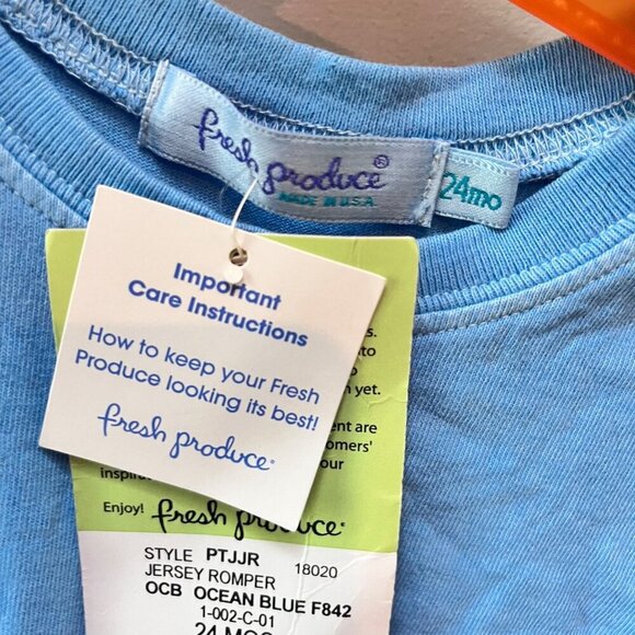 NEW Vintage Fresh Produce Ocean Blue Jersey Romper For Baby 24 Months With Pocke - Picture 2 of 5